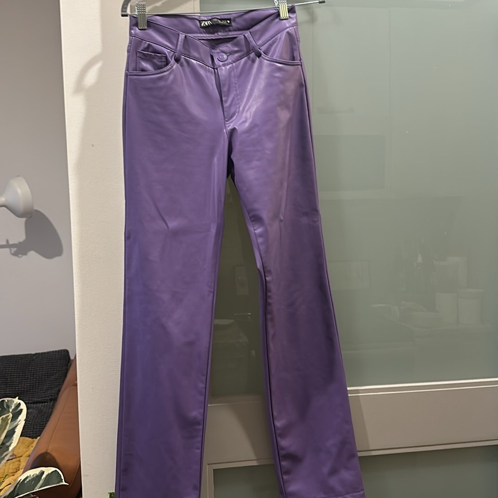 ZARA Faux Leather Pants Dark Mauve Purple Size S ✅
